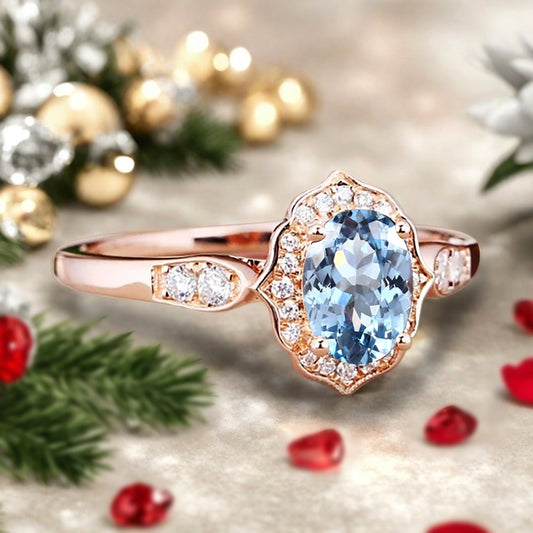 Vintage Birnenform Aquamarin Verlobungsring Set Unikat Versprechen Brautring Set Jubiläumsgeschenk