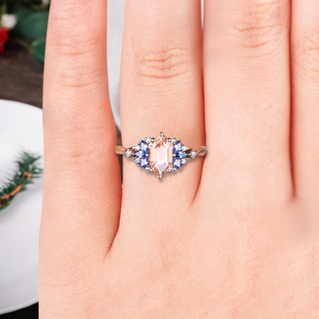 Vintage Birnenform Aquamarin Verlobungsring Set Unikat Versprechen Brautring Set Jubiläumsgeschenk