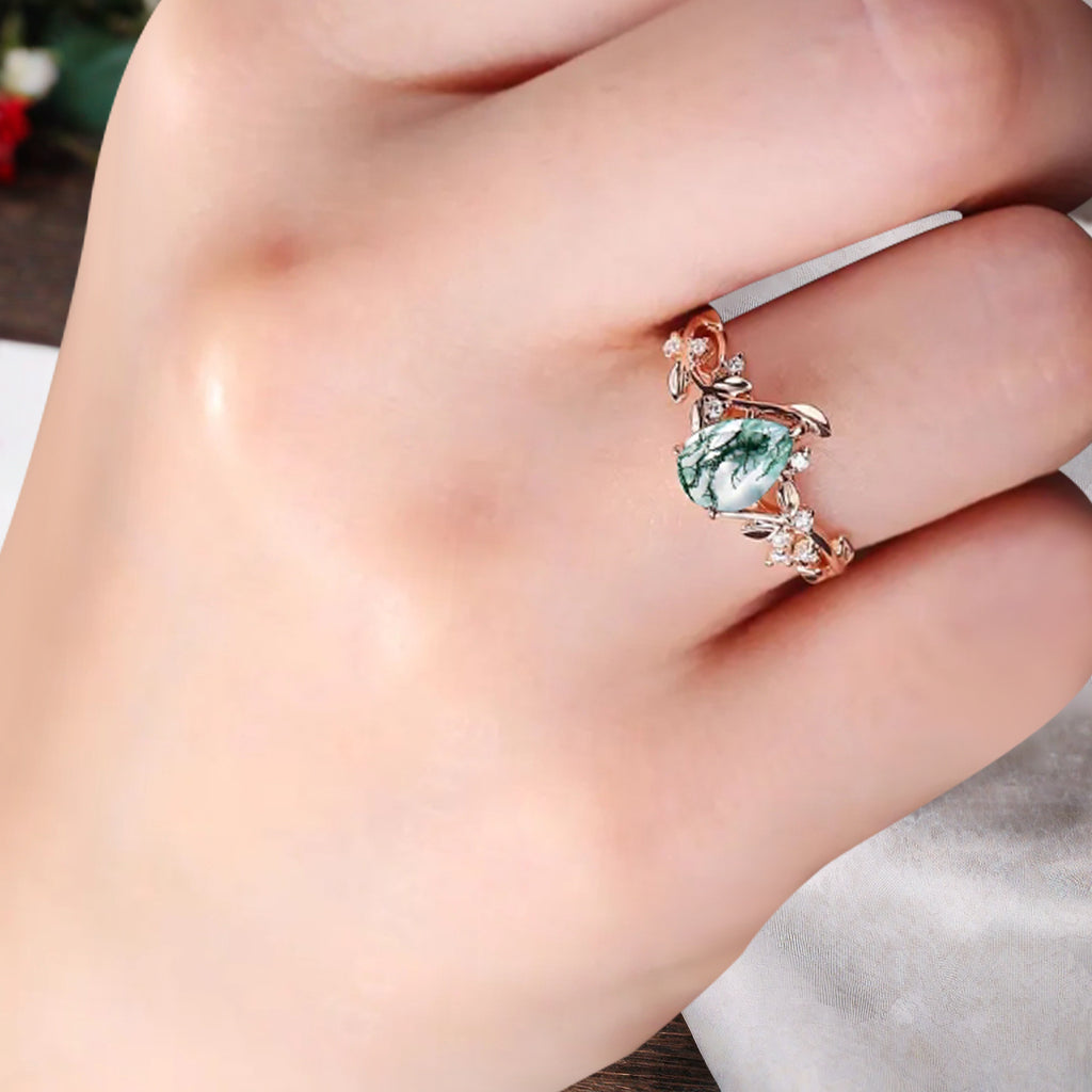 Vintage Birnenform Aquamarin Verlobungsring Set Unikat Versprechen Brautring Set Jubiläumsgeschenk