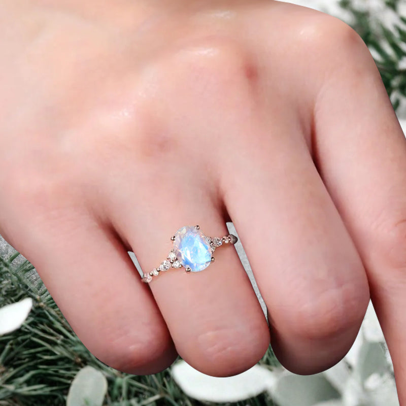 Vintage Unique Moonstone Ring 14K Rose Gold Oval Cut Women Danity Moonstone Moissanite Promise Ring