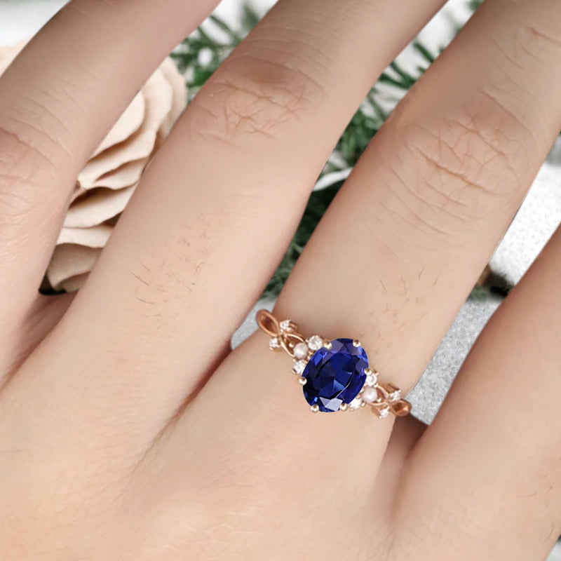 Vintage Oval Blue Topaz Engagement Ring Unique Oval Blue Topaz Promise Ring Ver.2