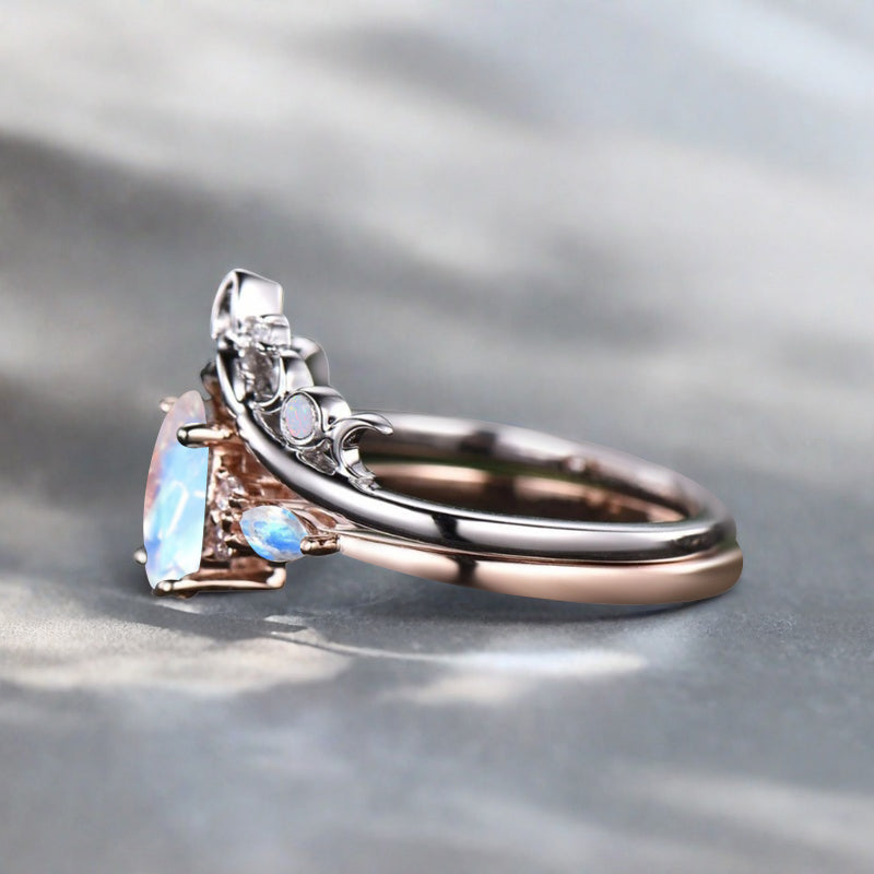 Nature Inspired Color-Change Moonstone Bridal Set Twig Vine Engagement Ring Oval Moonstone Ring June Birthstone Wedding Gifts
