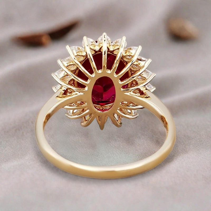 Vintage Ruby Engagement Ring Oval Shape Anniversary Ring Solid Gold Solitaire Unique Ruby Ring for Women Ver.2