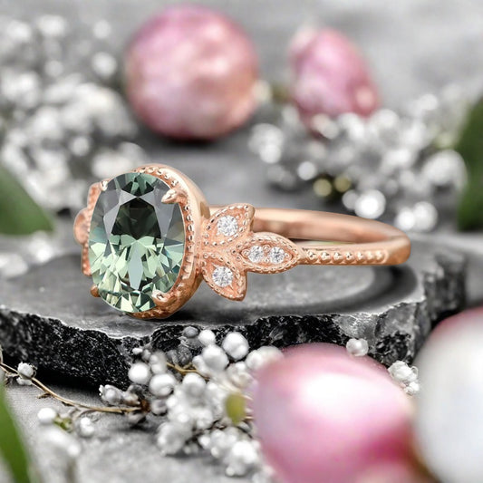 Unique Vintage Oval Cut Tsavorite Ring Solid 18k Rose Gold Ring Handmade Tsavorite Engagement Ring Promise Bridal Ring Anniversary Gift Ver2
