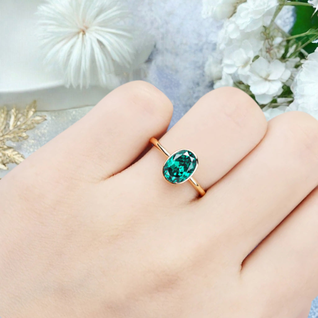 Vintage Oval Mondstein Verlobungsring Unikat Opal Moissanit Versprechensring