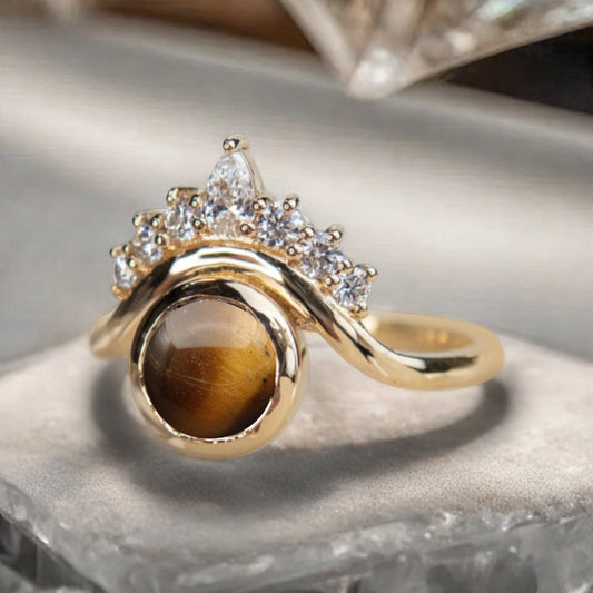 Vintage Tigerite Evil Eye Ring Dainty Tigerite Statement Ring Solid Gold Moissanite Devil Eye Engagement Ring Anniversary Gift