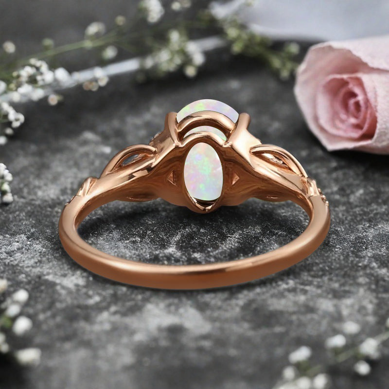 Oval Cut Opal Engagement Ring Unique Opal Moissanite Wedding Ring Gift For Her