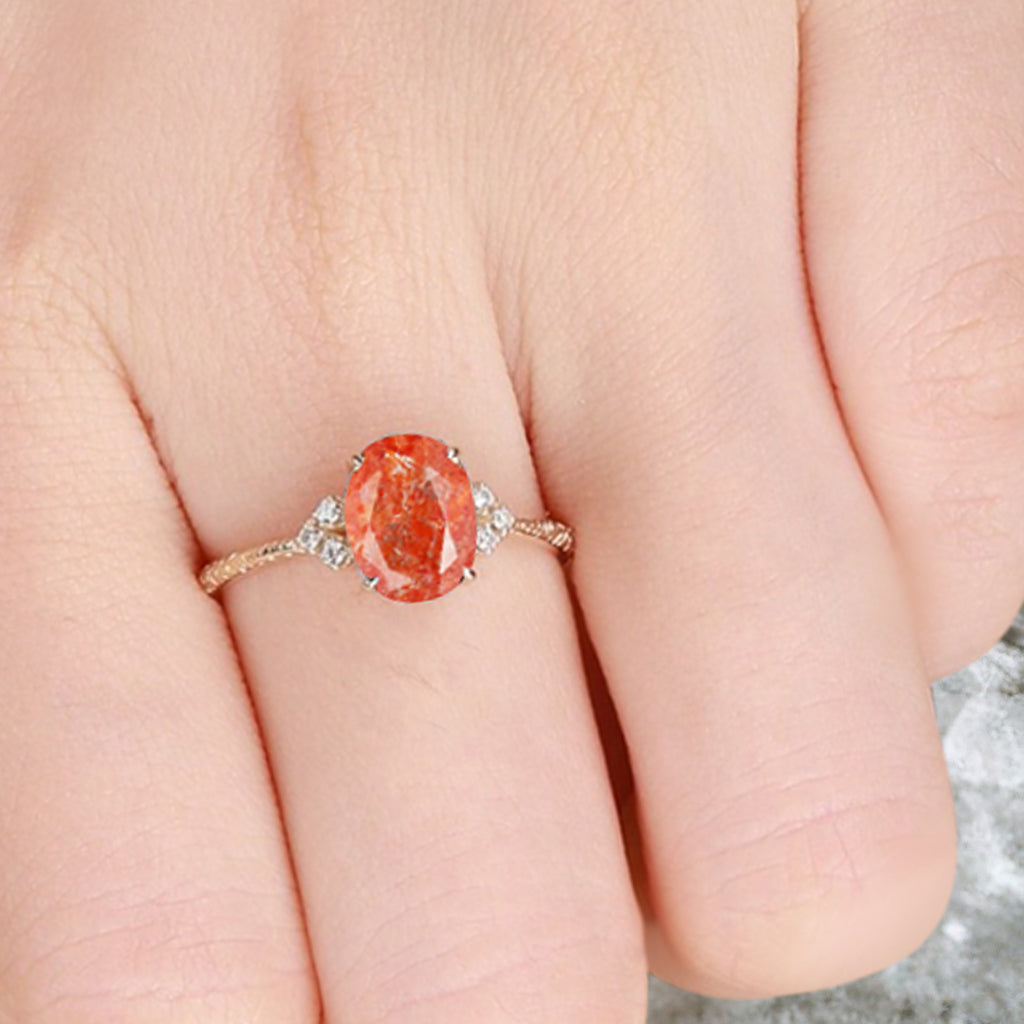 Vintage Oval Mondstein Verlobungsring Unikat Opal Moissanit Versprechensring
