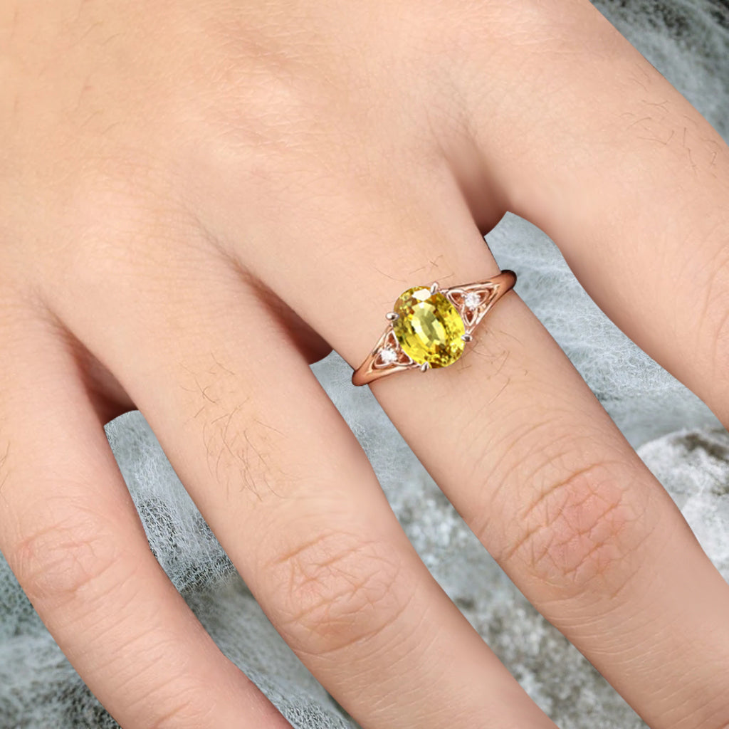 Oval Cut Citrine Engagement Ring Vintage Unique Rose Gold Yellow Agate Wedding Ring Handmade Bridal Promise Ring Anniversary Gift Ring