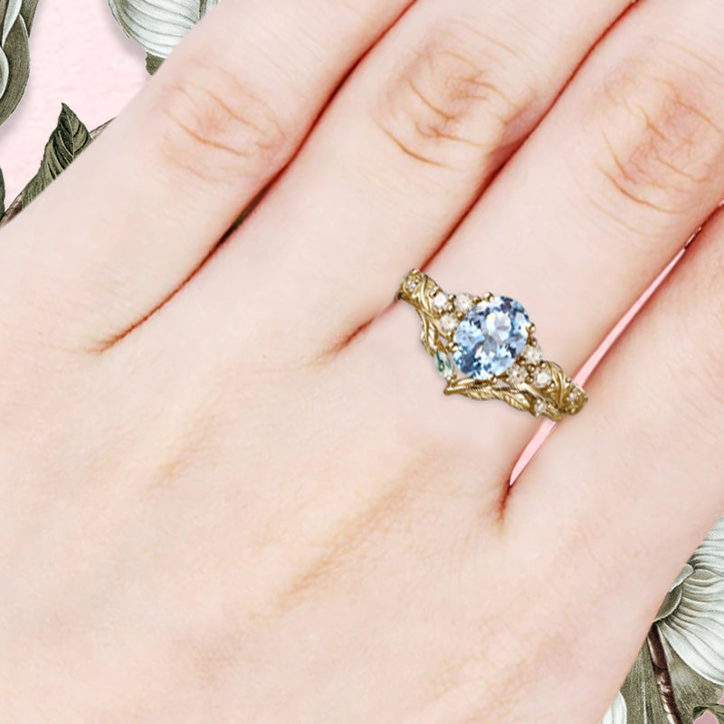 Vintage Birnenform Aquamarin Verlobungsring Set Unikat Versprechen Brautring Set Jubiläumsgeschenk