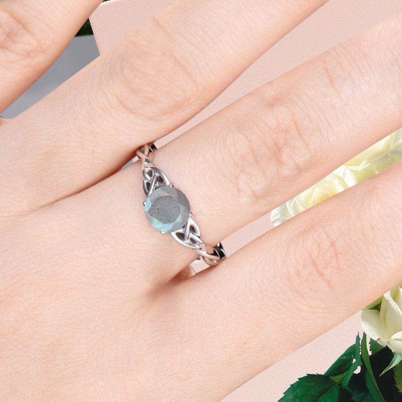 Bague de fiançailles vintage ovale en pierre de lune, bague de promesse unique en opale et moissanite