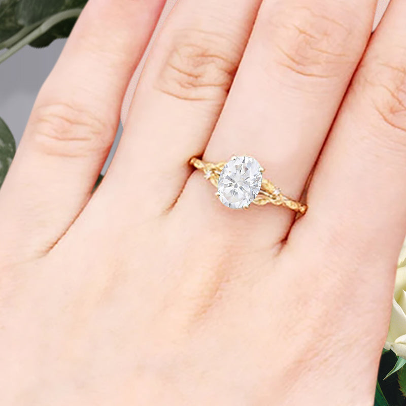 Oval Moissanite Engagement Ring Vintage Rose Gold White Ring Women Moissanite Twisted Hollow Wedding Ring Bridal Promise Ring