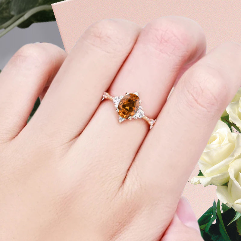 Citrine Ring Dainty Ring Oval Cut Citrine Engagement Ring Art Deco Promise Ring Gift For Her