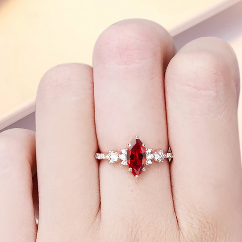Vintage Marquise Cut Natural Ruby Engagement Ring Sets Nature Inspired Moissanite Cluster Promise Ring Rose Gold Art Deco Women Gift