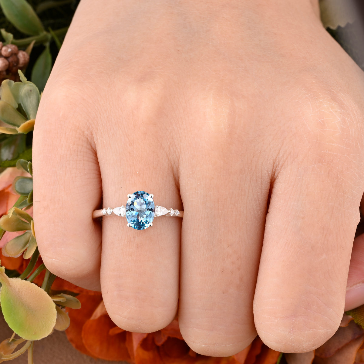 Vintage Oval Cut Aquamarine Ring Unique Aquamarine Engagement Ring Ocean-like Gemstone Wedding Statement Ring Gift For Her