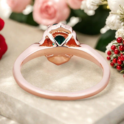 Vintage Emerald Engagement Ring Oval Shape Anniversary Ring Solid Gold Solitaire Ring for Women