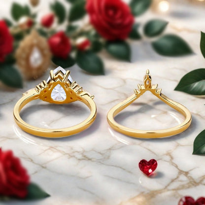Bague de fiançailles vintage en forme de poire avec aigue-marine, ensemble de bagues de mariage uniques, cadeau d'anniversaire