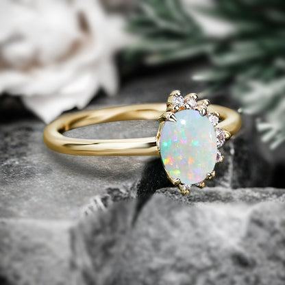 Vintage Birnenform Aquamarin Verlobungsring Set Unikat Versprechen Brautring Set Jubiläumsgeschenk