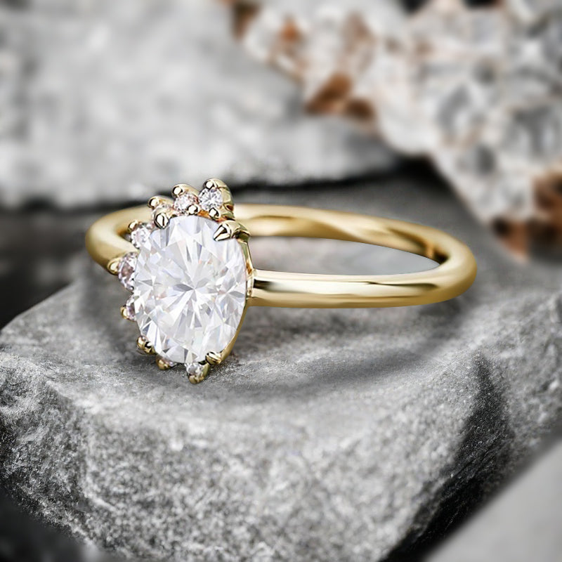 Vintage Moissanite Engagement Ring Oval Shape Anniversary Ring Solid Gold Solitaire Unique Moissanite Ring for Women