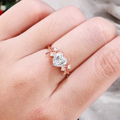 Art Deco Heart Cut Moissanite Wedding Ring Solid Gold Bat Ring Moissanite Ring Wedding Band Custom Promise Ring Anniversary Gift for Her