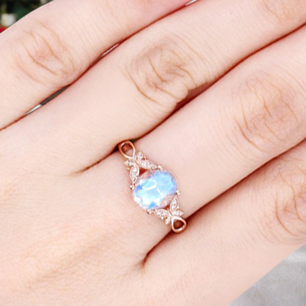 Vintage Oval Moonstone Engagement Ring Unique Oval Moonstone Gemstone Promise Ring