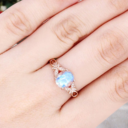 Vintage Oval Moonstone Engagement Ring Unique Oval Moonstone Gemstone Promise Ring