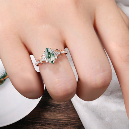 Vintage Birnenform Aquamarin Verlobungsring Set Unikat Versprechen Brautring Set Jubiläumsgeschenk