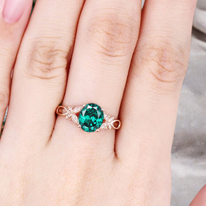 Vintage Oval Emerald Engagement Ring Unique Oval Emerald Gemstone Promise Ring