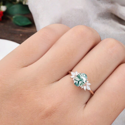 Vintage Birnenform Aquamarin Verlobungsring Set Unikat Versprechen Brautring Set Jubiläumsgeschenk
