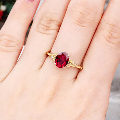 Oval Ruby Engagement Ring Vintage Rose Gold White Ring Women Moissanite Twisted Hollow Wedding Ring Bridal Promise Ring