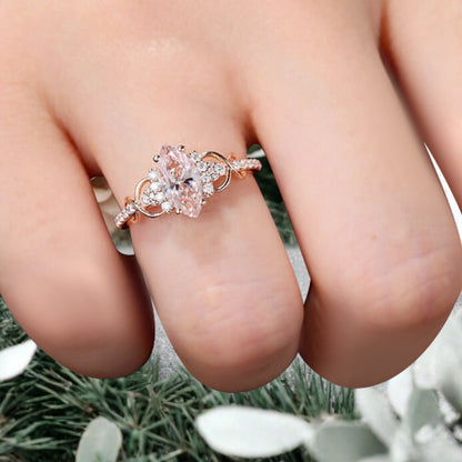 Art Deco Pink Sapphire Ring Unique Vintage Marquise Shape Pink Sapphire Engagement Ring Wedding Promise Ring For Women Gemstone Bridal Ring
