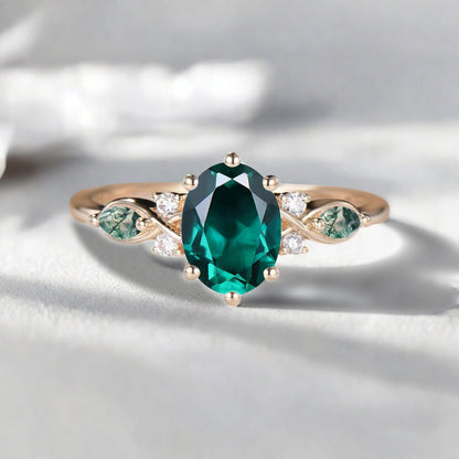 Bague de fiançailles vintage ovale en pierre de lune, bague de promesse unique en opale et moissanite