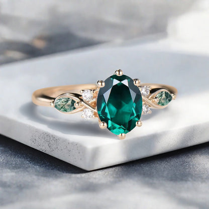 Bague de fiançailles vintage ovale en pierre de lune, bague de promesse unique en opale et moissanite