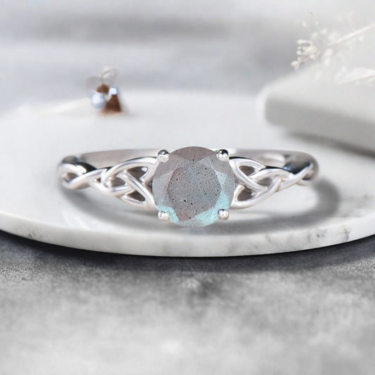 Art Deco Herkimer Solitaire Ring S925 Silver Round Cut Grey Gemstone Engagement Ring Unique Promise Ring Anniversary Gift For Women