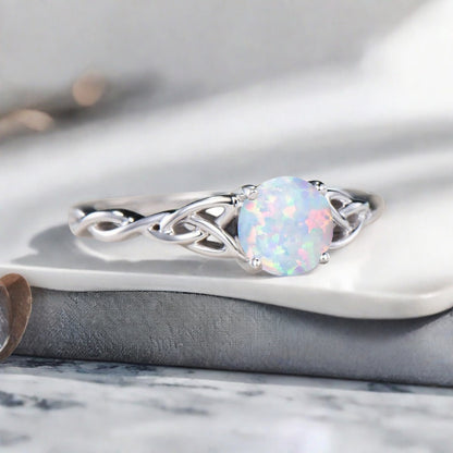 Vintage Oval Mondstein Verlobungsring Unikat Opal Moissanit Versprechensring