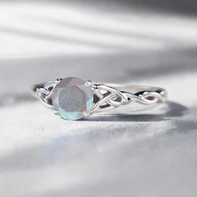 Bague de fiançailles vintage ovale en pierre de lune, bague de promesse unique en opale et moissanite