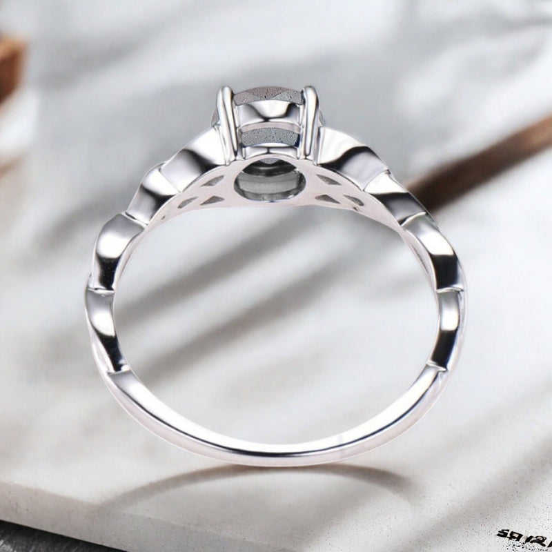 Bague de fiançailles vintage ovale en pierre de lune, bague de promesse unique en opale et moissanite