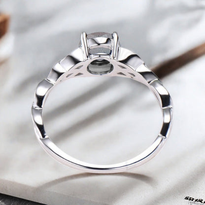 Bague de fiançailles vintage ovale en pierre de lune, bague de promesse unique en opale et moissanite