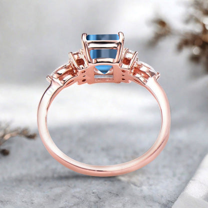 Vintage Birnenform Aquamarin Verlobungsring Set Unikat Versprechen Brautring Set Jubiläumsgeschenk
