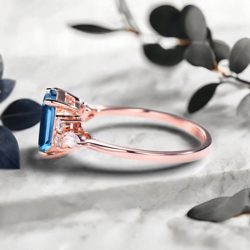 Vintage Birnenform Aquamarin Verlobungsring Set Unikat Versprechen Brautring Set Jubiläumsgeschenk