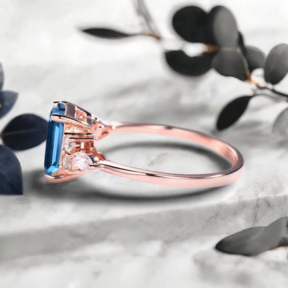 Vintage Birnenform Aquamarin Verlobungsring Set Unikat Versprechen Brautring Set Jubiläumsgeschenk