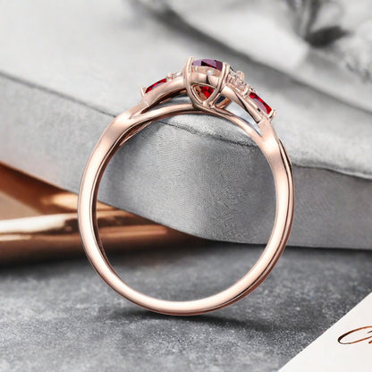 Vintage Oval Ruby Engagement Ring Unique Ruby Sidestones Oval Gemstone Promise Ring