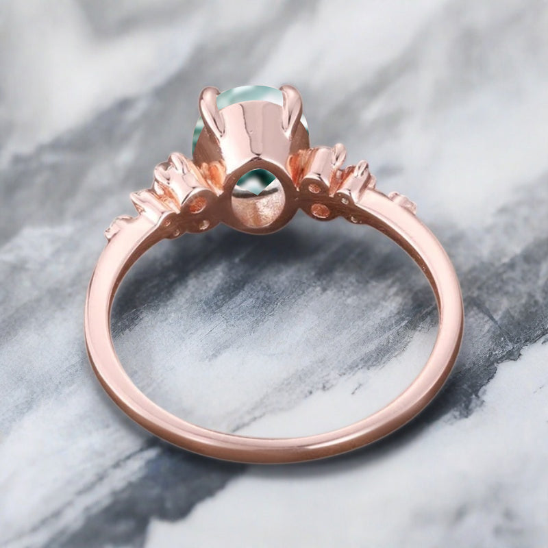 Vintage Moss Agate Ring Solid 10k Rose Gold Ring Solitaire Ring Oval Cut Green Agate Engagement Ring Anniversary Gift Ring For Her