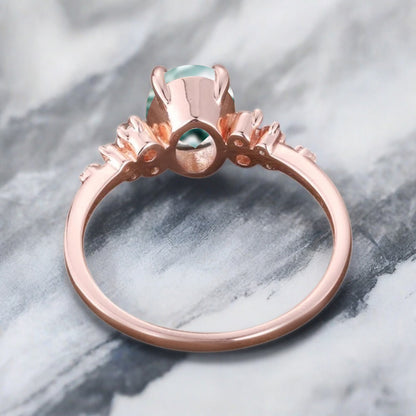 Vintage Moss Agate Ring Solid 10k Rose Gold Ring Solitaire Ring Oval Cut Green Agate Engagement Ring Anniversary Gift Ring For Her