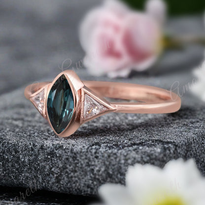 Vintage Hexagon Cut Blau Grün Saphir Verlobungsring Blau Grün Saphir Ehering