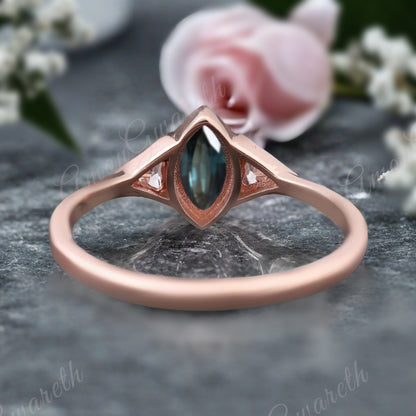 Vintage Hexagon Cut Blau Grün Saphir Verlobungsring Blau Grün Saphir Ehering