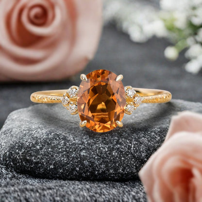 Vintage Unique Citrine Engagement Ring Solid 14K Gold Orange Citrine Ring July Birthstone Ring Delicate Citrine Gemstone Ring Handmade Bridal Jewelry