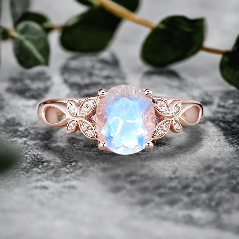 Vintage Oval Moonstone Engagement Ring Unique Oval Moonstone Gemstone Promise Ring