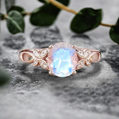 Vintage Oval Moonstone Engagement Ring Unique Oval Moonstone Gemstone Promise Ring