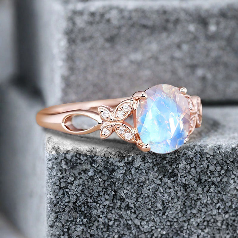 Vintage Oval Moonstone Engagement Ring Unique Oval Moonstone Gemstone Promise Ring